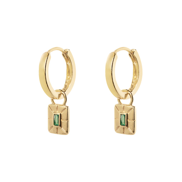 Gammie Rectangle Green Gold Hoop Mini Earring