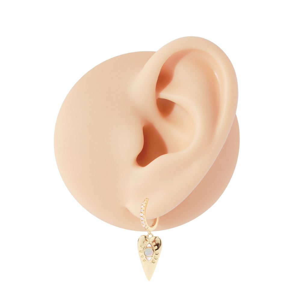 Gammie Heart Gold and Opalite Huggy Earring