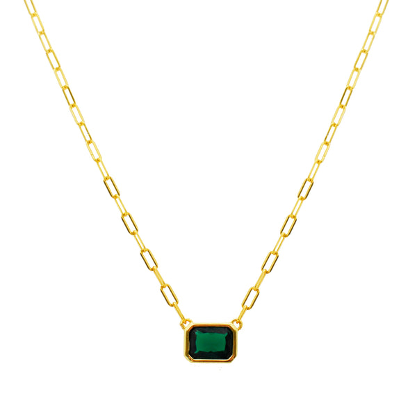 Gammie Emerald Green Gold Squared Chain Gold Necklace