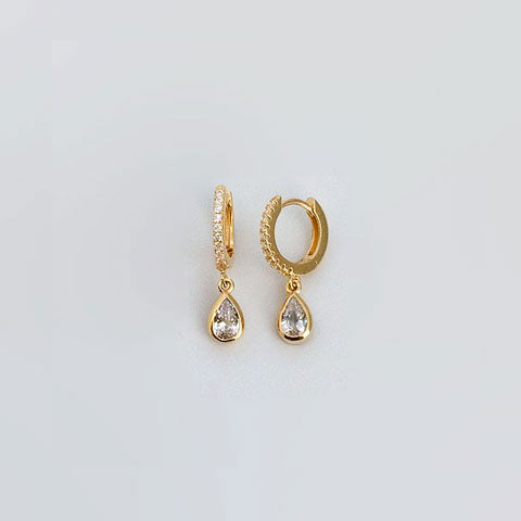 Gammie CZ Gold Tear Drop Huggy Earring