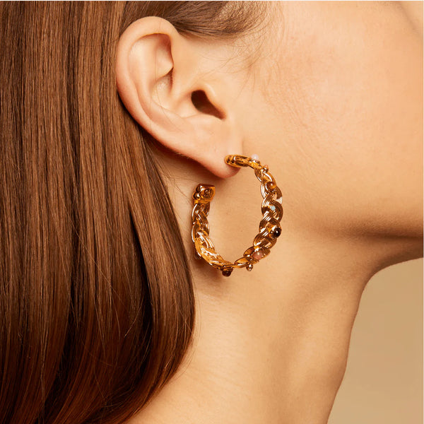 Gas Bijoux Cesaria Cabochons Gold Hoop Earrings