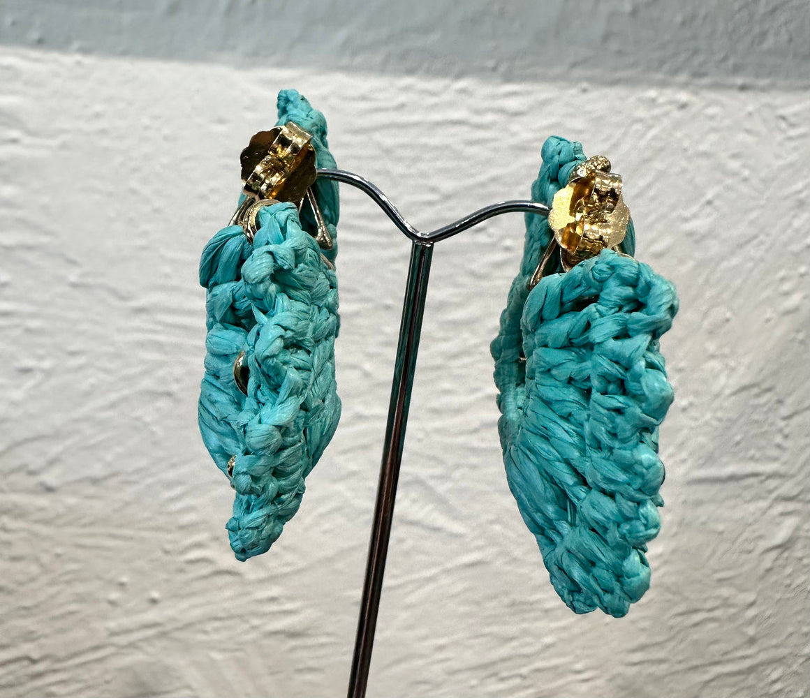 Gas Bijoux Crocus Raffia Blue Gold Earrings