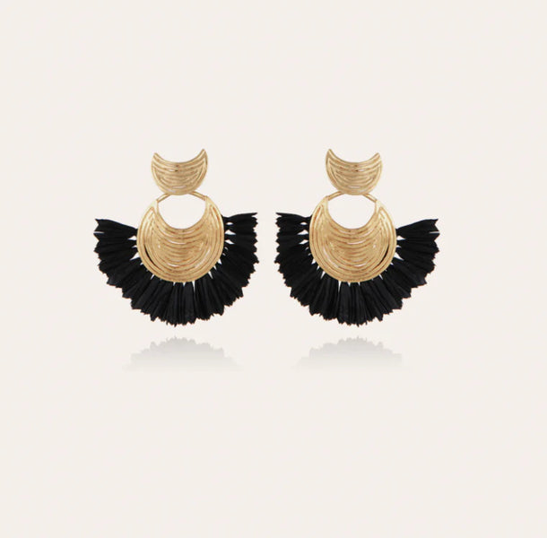 Gas Bijoux Luna Raffia Black Gold Earrings