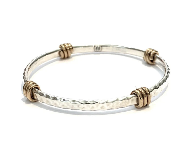 Ironclay Sterling Silver Bangle with Brass Knots