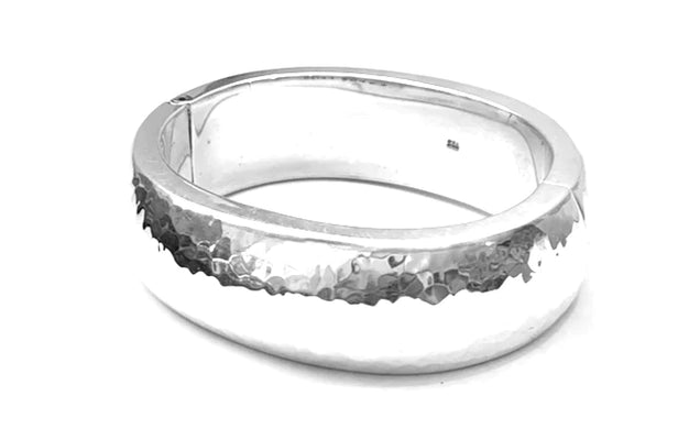 Iron Clay Bangle Silver Beaten Hinged Bangle