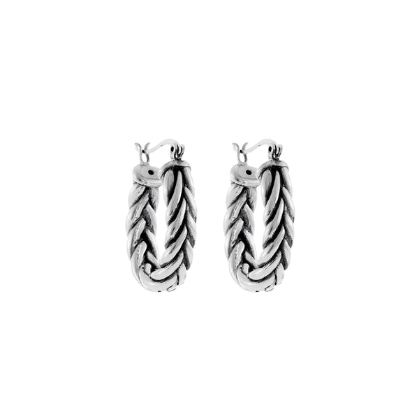 Iron Clay Braid Oval Hoop Sterling Silver Earring