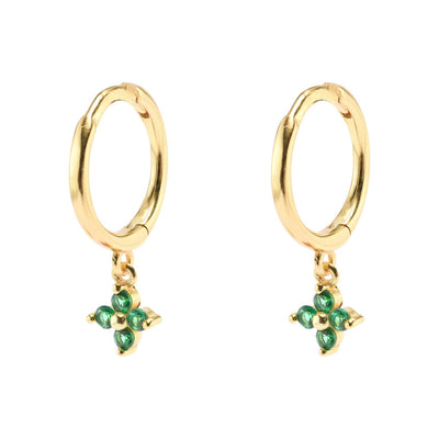 Gammie Gold Green CZ Flower Huggie Earring