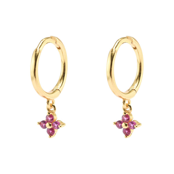 Gammie Gold Pink CZ Flower Huggie Earring