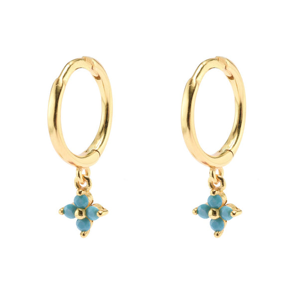 Gammie Gold Blue CZ Flower Huggie Earring