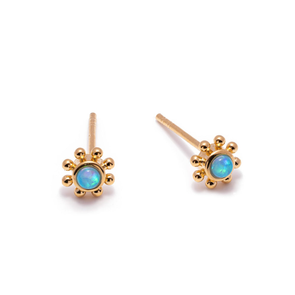 Gammie Gold Blue Opalite Stud Flower Earring