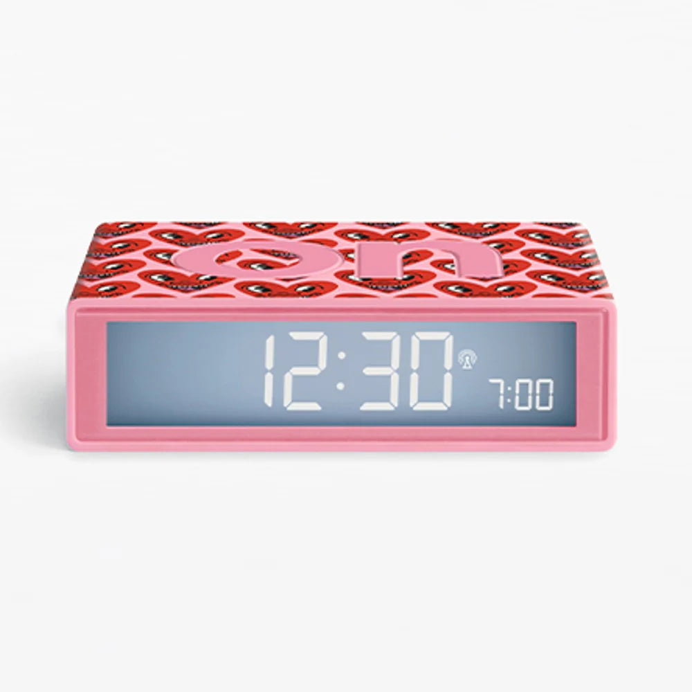 Lexon Flip Reversible LCD Alarm Clock by Keith Haring - Heart Pink