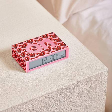 Lexon Flip Reversible LCD Alarm Clock by Keith Haring - Heart Pink