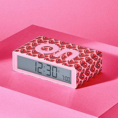 Lexon Flip Reversible LCD Alarm Clock by Keith Haring - Heart Pink