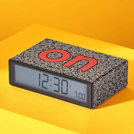 Lexon Flip Reversible LCD Alarm Clock by Keith Haring - Love Black