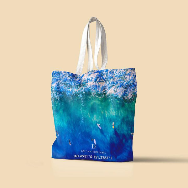 Destination Towels Label Canvas Tote Blue Boards