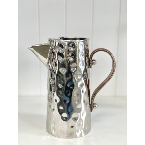 Flair Stainless Steel Hammered Water Jug with Leather Handle