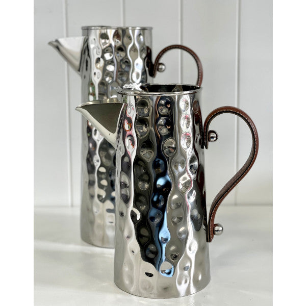 Flair Stainless Steel Hammered Water Jug with Leather Handle