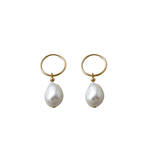 Von Treskow Yellow Gold Hoop Baroque Pearl Earrings - Von Treskow - Jewellery - Paloma + Co Adelaide Boutique