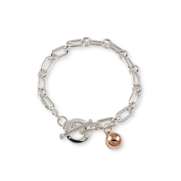 Von Treskow Sterling Silver VT Link bracelet with Rose Gold Ball