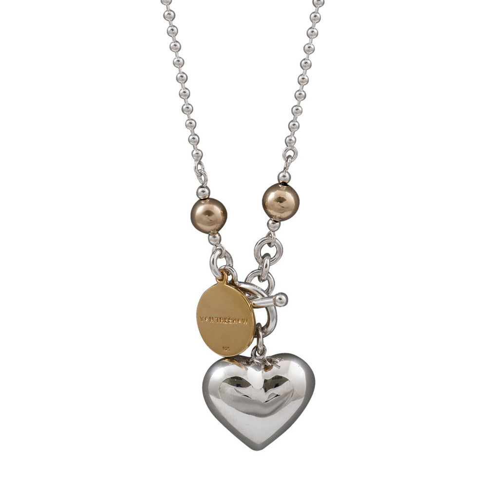 Von Treskow SILVER BALL CHAIN NECKLACE WITH YELLOW GOLD VT PLATE & PUFFY HEART - Von Treskow - Jewellery - Paloma + Co Adelaide Boutique