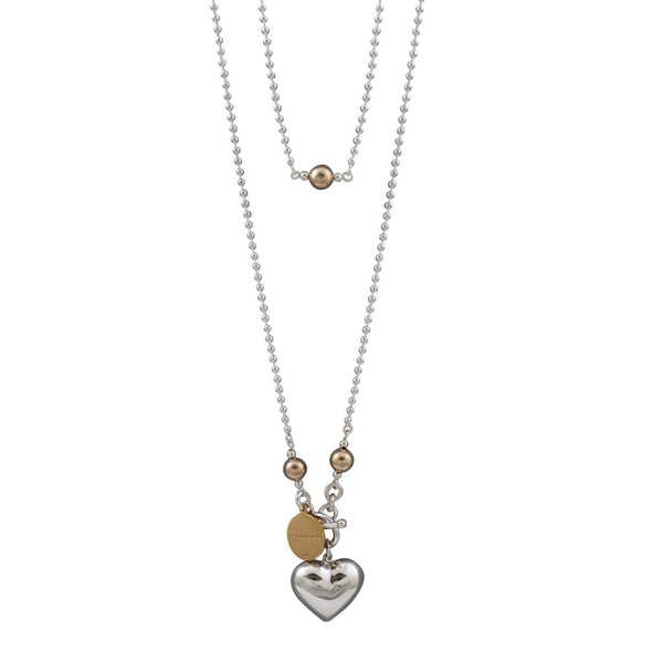 Von Treskow SILVER BALL CHAIN NECKLACE WITH YELLOW GOLD VT PLATE & PUFFY HEART - Von Treskow - Jewellery - Paloma + Co Adelaide Boutique